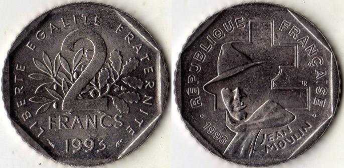 Франция. 2 франка 1993 года.