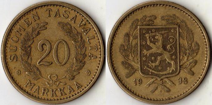 Финляндия. 20 марок 1938 года.