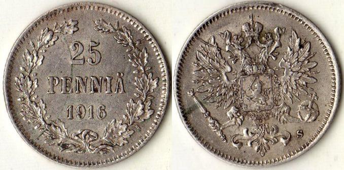 Финляндия. 25 пенни 1916 года.