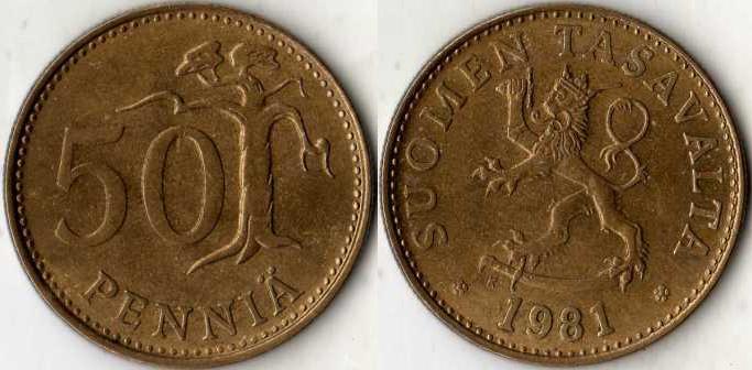 Финляндия. 50 пенни 1981 года.