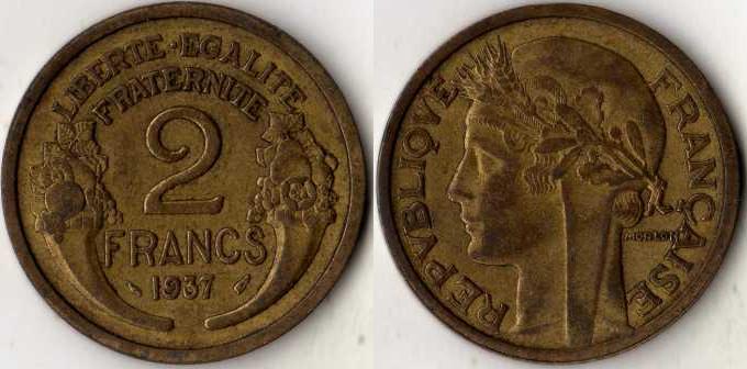 Франция. 2 франка 1937 года.