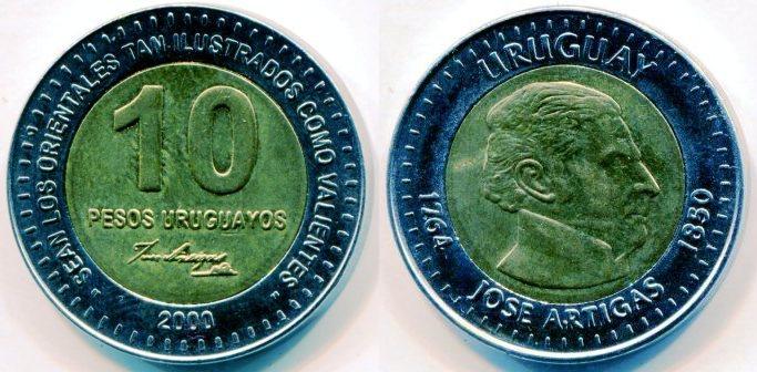 Уругвай. 10 песо 2000 года.
