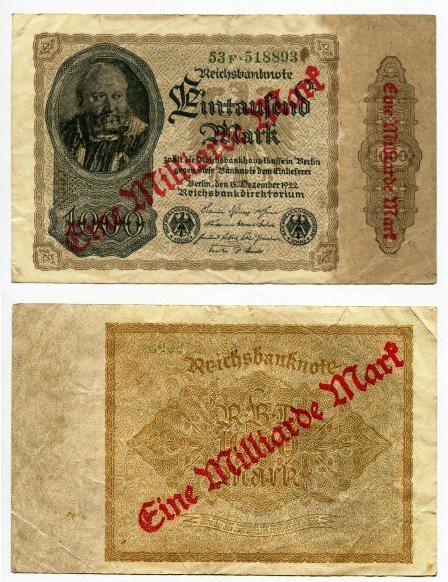 1000 марок 1922 года. с надпечаткой.