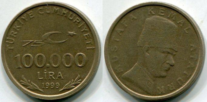Турция. 100000 лир 1999 года.