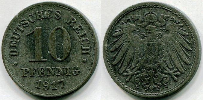 Германия. 10 пфенигов 1917 года.  цинк.