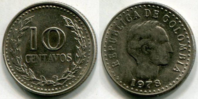 Колумбия. 10 центаво 1978 года.