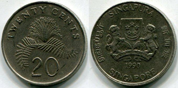 Сингапур. 20 центов 1990 года.