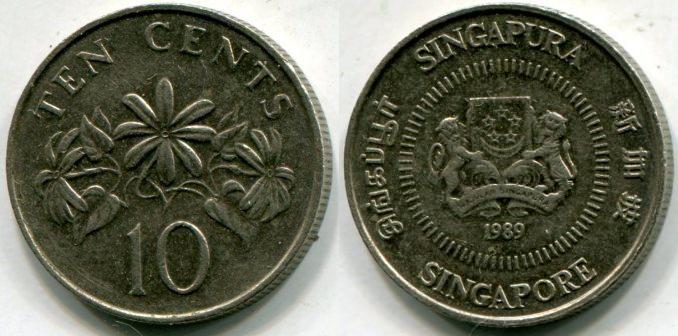 Сингапур. 10 центов 1989 года.