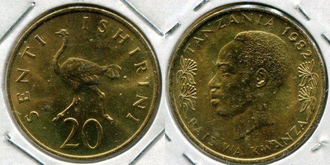 Танзания. 20 центов 1982 года.