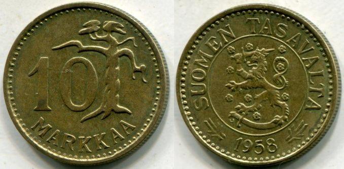 Финляндия. 10 марок 1958 года.