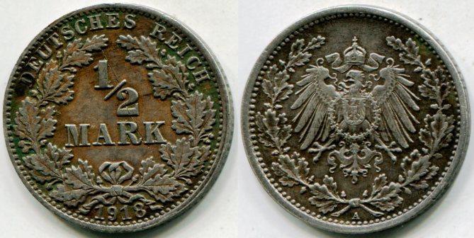 Германия. 1/2 марки 1918 года. "А".