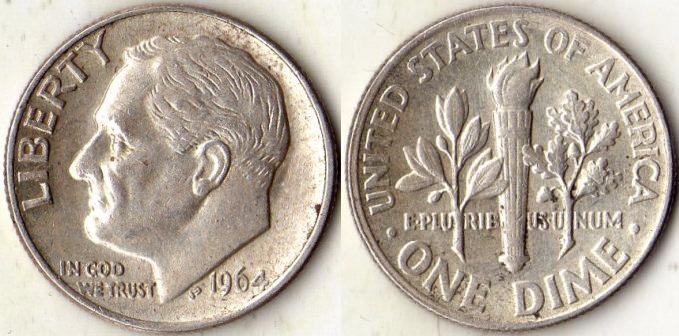 США. 10 центов 1964 года.