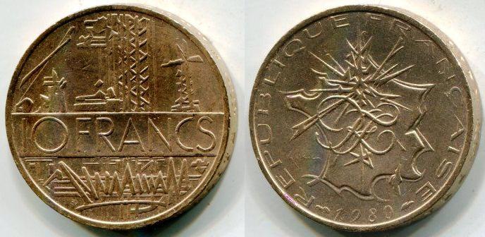 Франция. 10 франков 1980 года.
