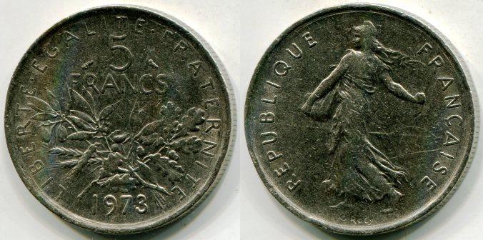 Франция. 5 франков 1973 года.