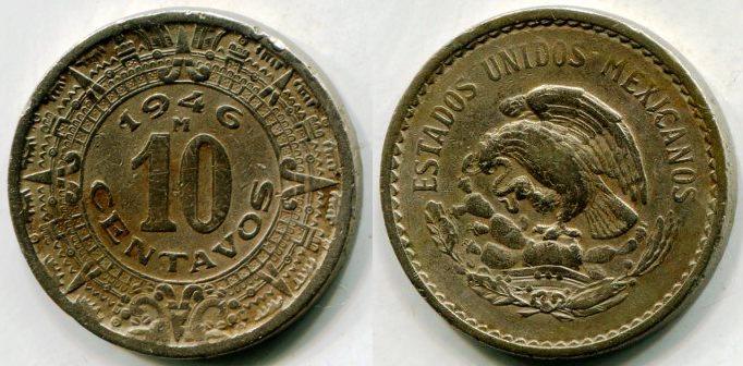 Мексика. 10 центаво 1946 года. 