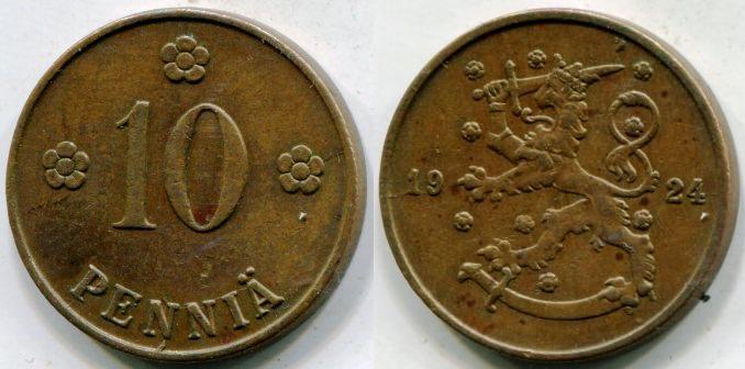 Финляндия. 10 пенни 1924 года.
