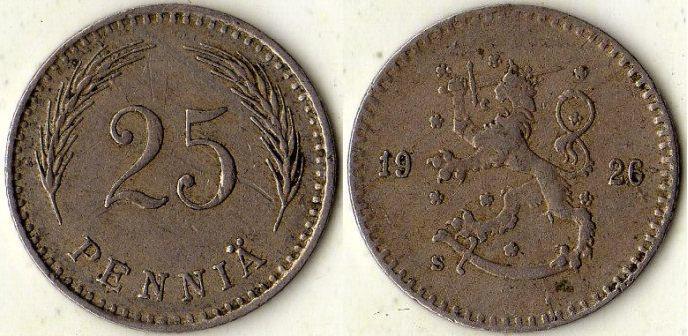 Финляндия. 25 пенни 1926 года.