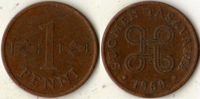 Финляндия. 1 пенни 1969 года.