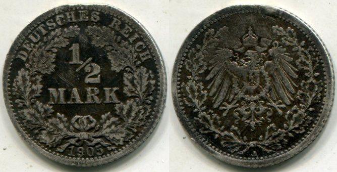 Германия. 1/2 марки 1905 года. "А".
