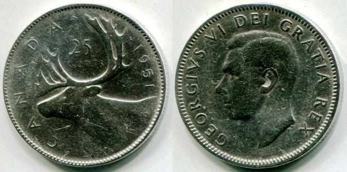 Канада. 25 центов 1951 года.