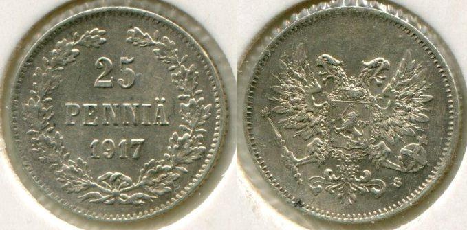 Финляндия. 25 пенни 1917 года. без короны.