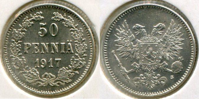 Финляндия. 50 пенни 1917 года. без короны.