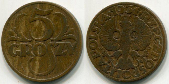 Польша. 5 грошей 1931 года.