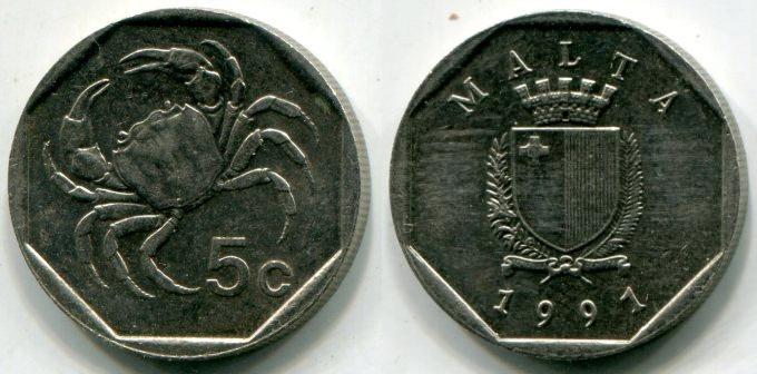 Мальта. 5 центов 1991 года.
