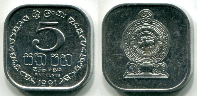 Шри - Ланка. 5 центов 1991 года.