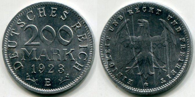 Германия. 200 марок 1923 года. "Е".