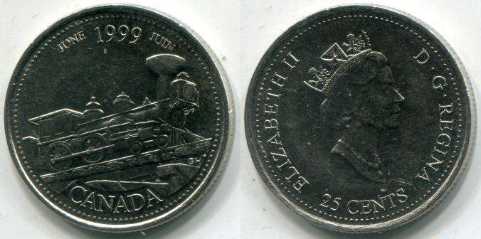 Канада. 25 центов 1999 года. Июнь.