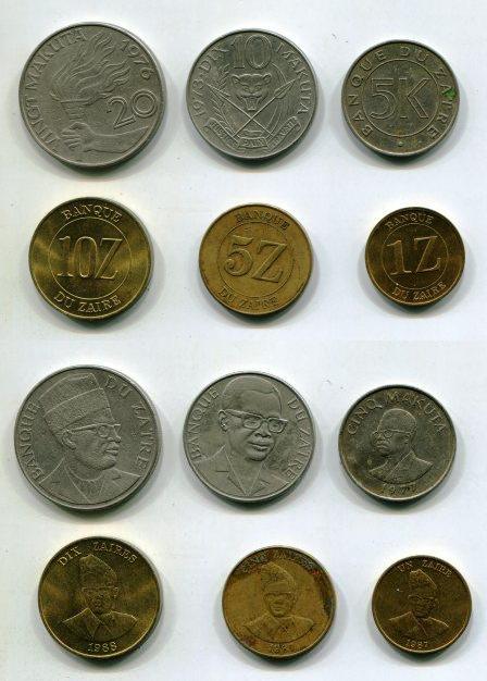 Заир. Набор монет 1973 - 1988 гг.