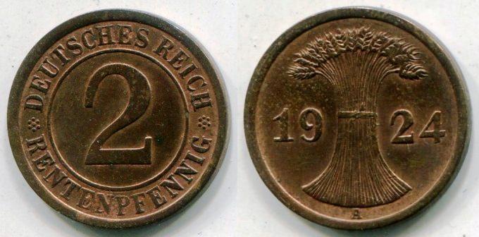 Германия. 2 рентенпфенига 1924 года. "А".