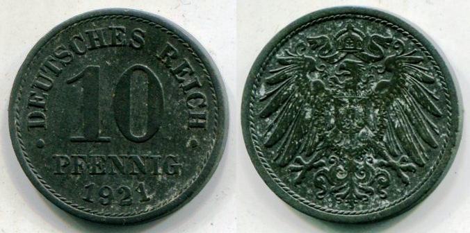 Германия. 10 пфенигов 1921 года.