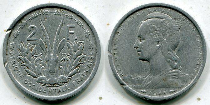 Французская Западная Африка. 2 франка 1948 года.