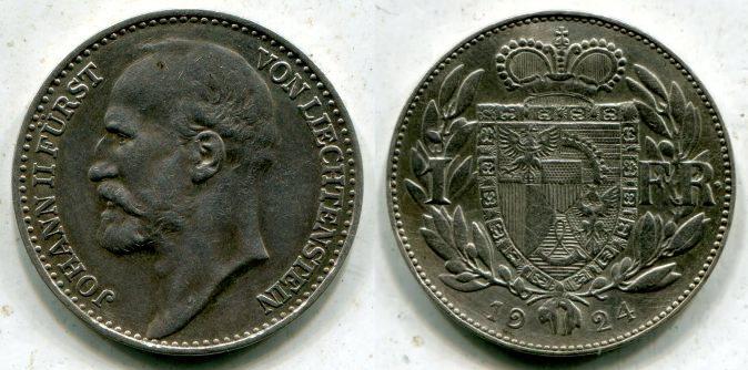 Лихтенштейн. 1 франк 1924 года.