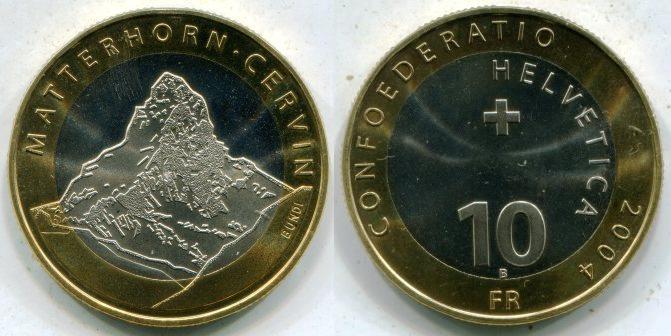 Швейцария. 10 франков 2004 года. Гора Маттерхорн.