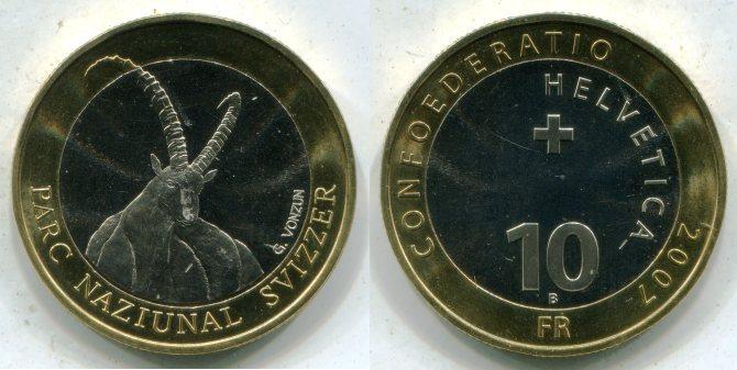 Швейцария. 10 франков 2007 года. Горный козел.