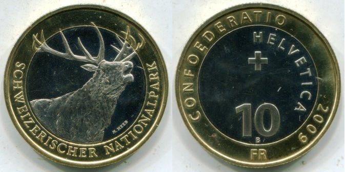Швейцария. 10 франков 2009 года. Олень.