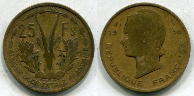 Французская Западная Африка. 25 франков 1956 года.