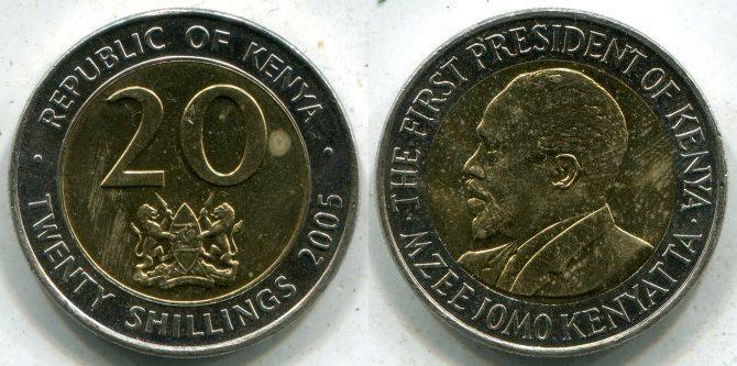 Кения. 20 шиллингов 2005 года.