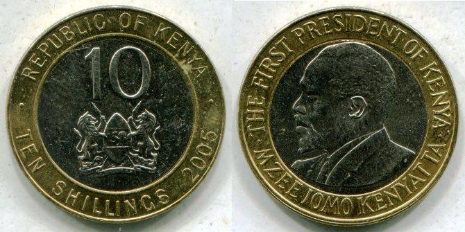 Кения. 10 шиллингов 2005 года.
