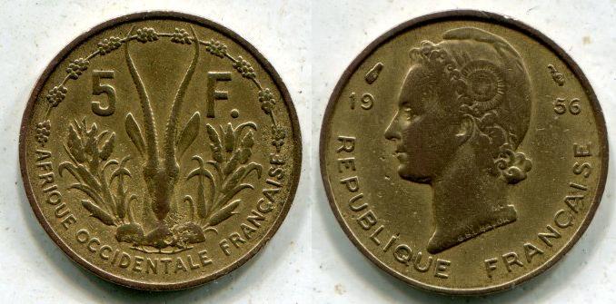 Французская Западная Африка. 5 франков 1956 года.