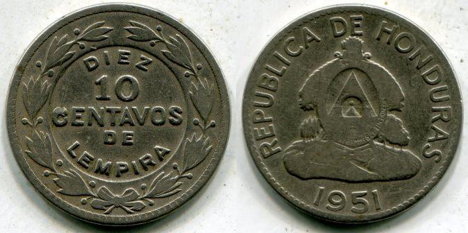 Гондурас. 10 сентаво 1951 года.