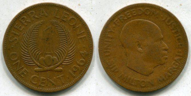 Сьера Леоне 1 цент 1964 года.