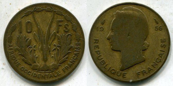 Французская Западная Африка. 10 франков 1956 года.