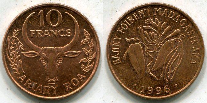 Мадагаскар. 10 франков 1996 года.