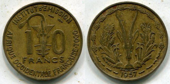 Французское Того. 10 франков 1957 года.