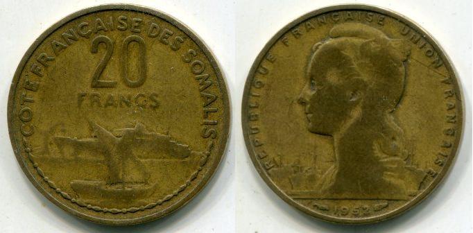 Французское Сомали. 20 франков 1952 года.