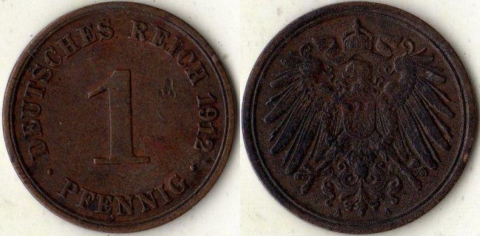 Германия. 1 пфениг 1912 года.